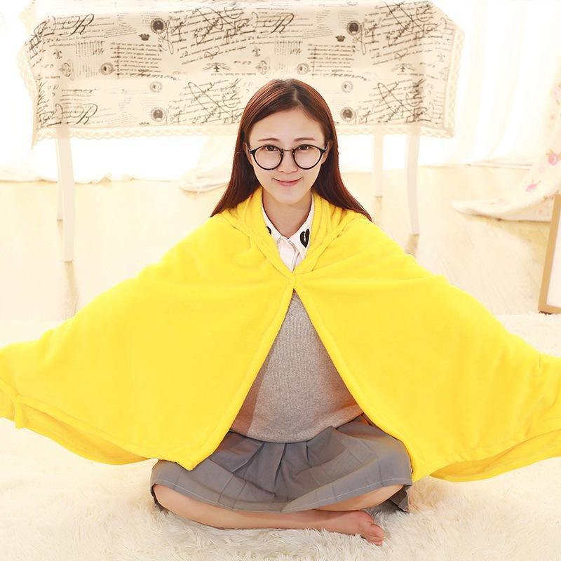 110x145cm Plush Toy Funny Expression Cloak Cape Shawl Coral Fleece Air Conditioning Blanket - MRSLM