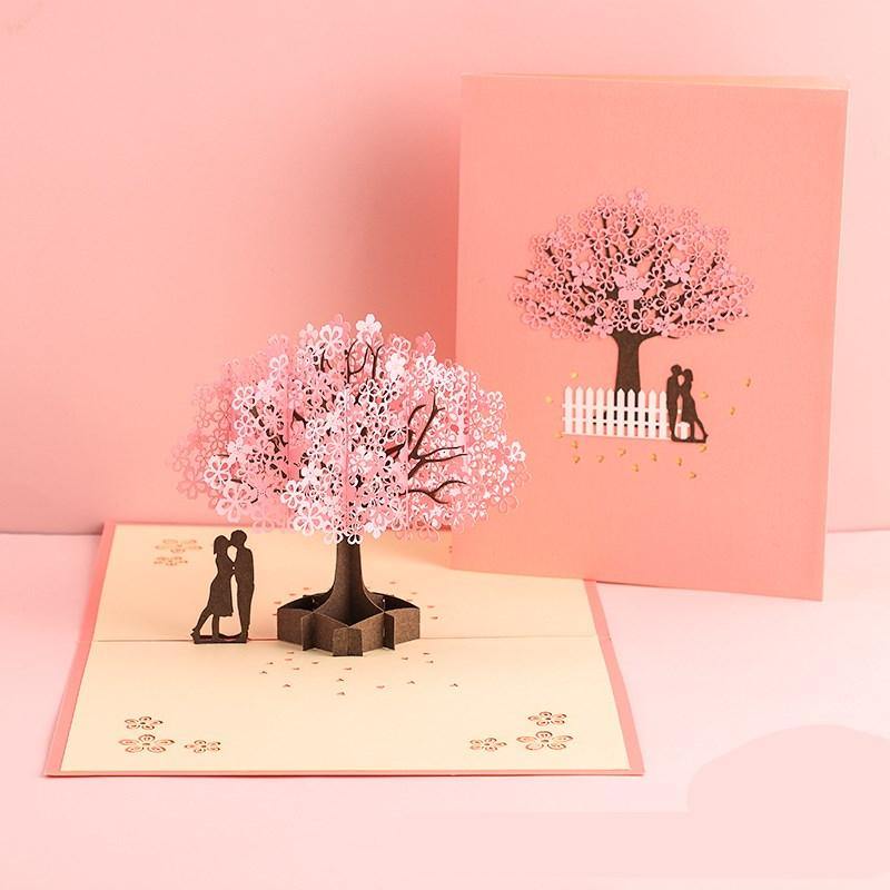 3D Laser Cut Handmade Sakura Kissing Lover Paper Invitation Greeting Card - MRSLM