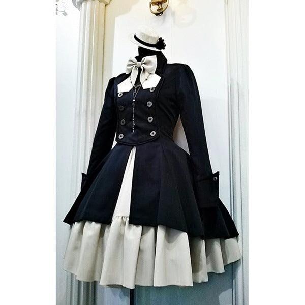 Retro bow long sleeve ruffled cosplay dress - MRSLM