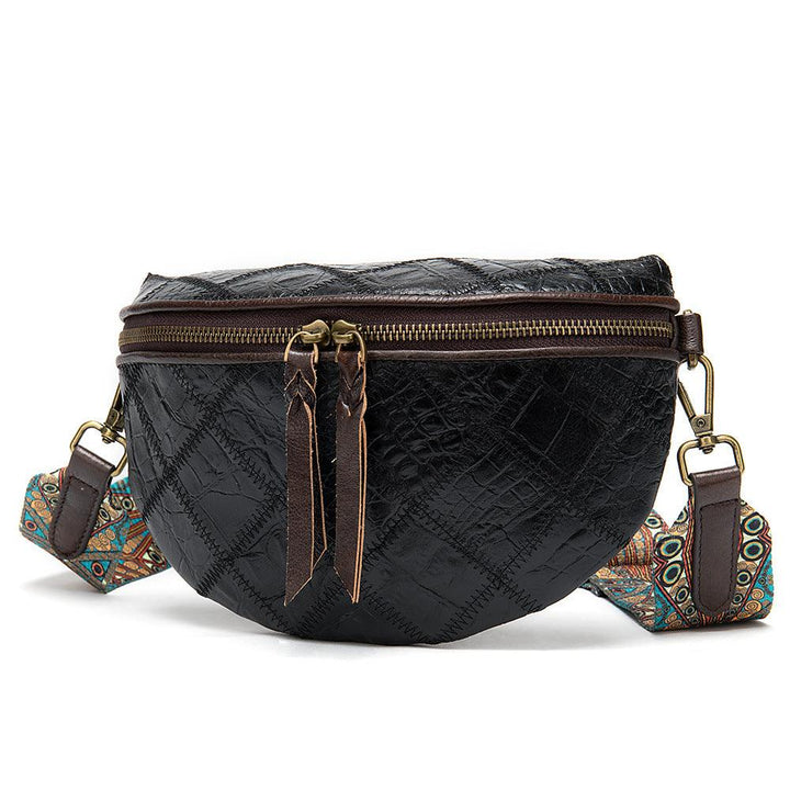 Leather ethnic stitching crossbody bag - MRSLM