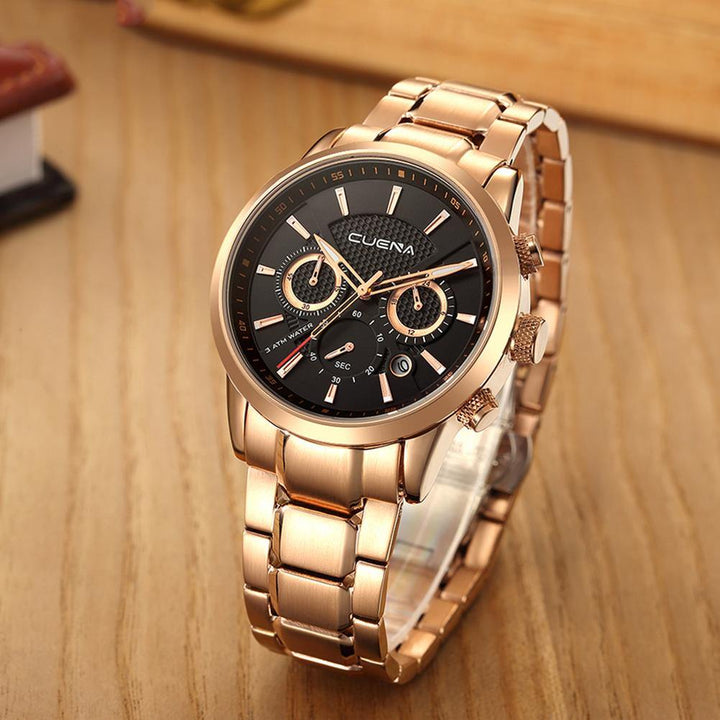 Stainless Steel Waterproof Hour Minute Second 3 Sub-dials Date Men Quartz Watch - MRSLM