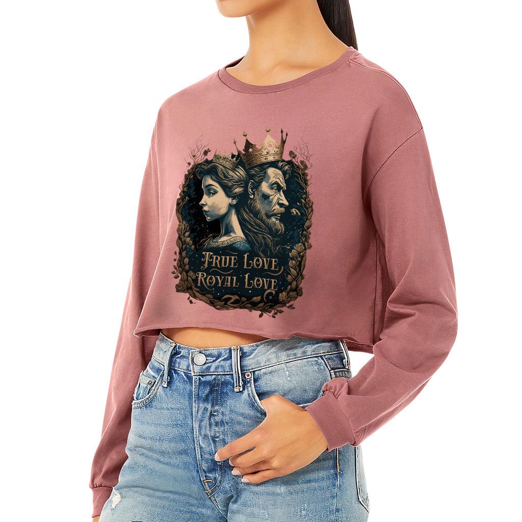 Royal Love Cropped Long Sleeve T-Shirt - Printed Women's T-Shirt - Colorful Long Sleeve Tee - MRSLM