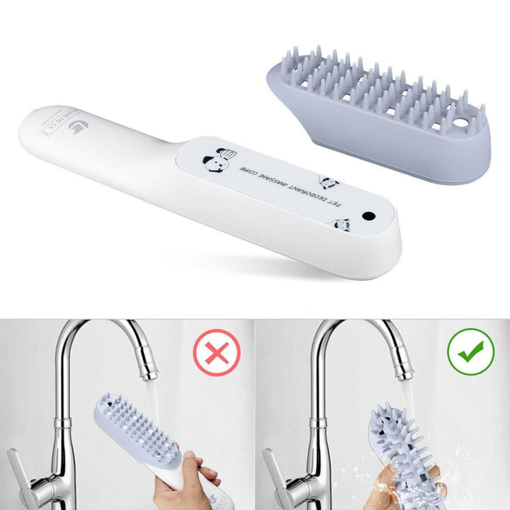 Pet Silicone Massage Brush Deodorant Sterilization Comb Handle Dog Grooming Shaving Massage Cleaning Comb Fur Remove Brush (Blue) - MRSLM