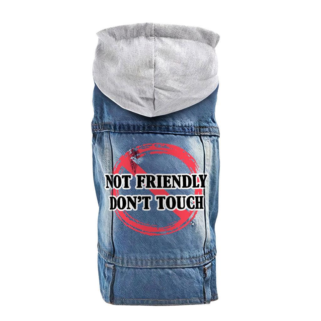 Not Friendly Don't Touch Dog Denim Jacket - Quote Dog Denim Coat - Graphic Dog Clothing - MRSLM