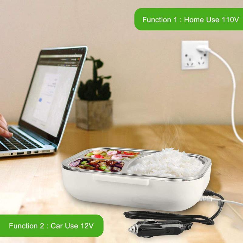 Three-compartment Heated Lunch Box Electric Heating Lunch Box Food Heater for Car Office - MRSLM