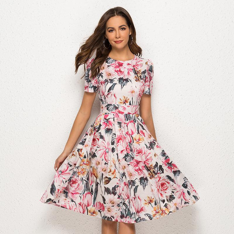 Short-sleeved floral print party dress - MRSLM