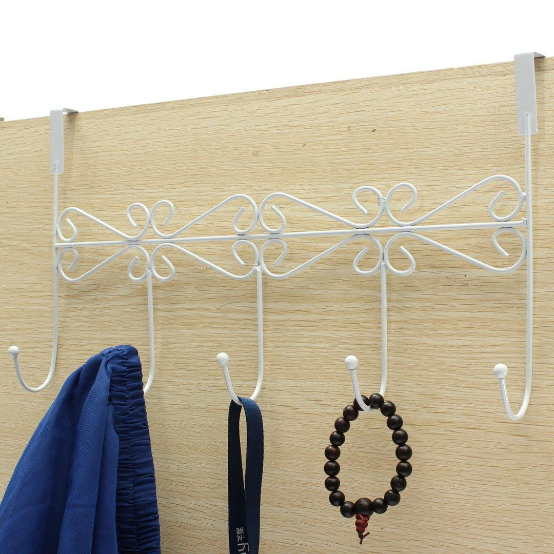 5 Hooks Towel Coat Cloth Bag Over Door Bathroom Kitchen Hanger Hanging Rack Holder - MRSLM