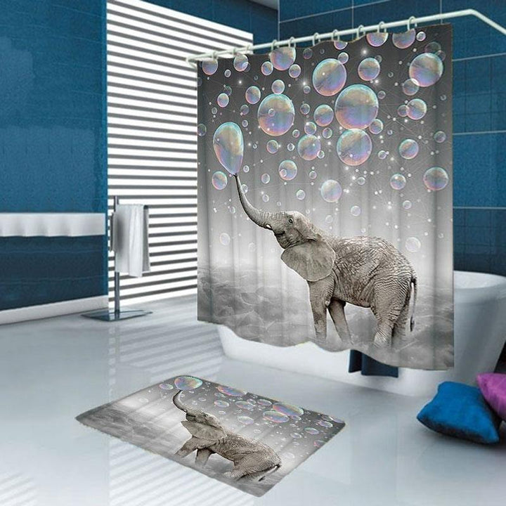 3D Printing Bubbles Elephant Waterproof Bathroom Shower Curtain Toilet Cover Mat Non-Slip Floor Mat Rug Set - MRSLM