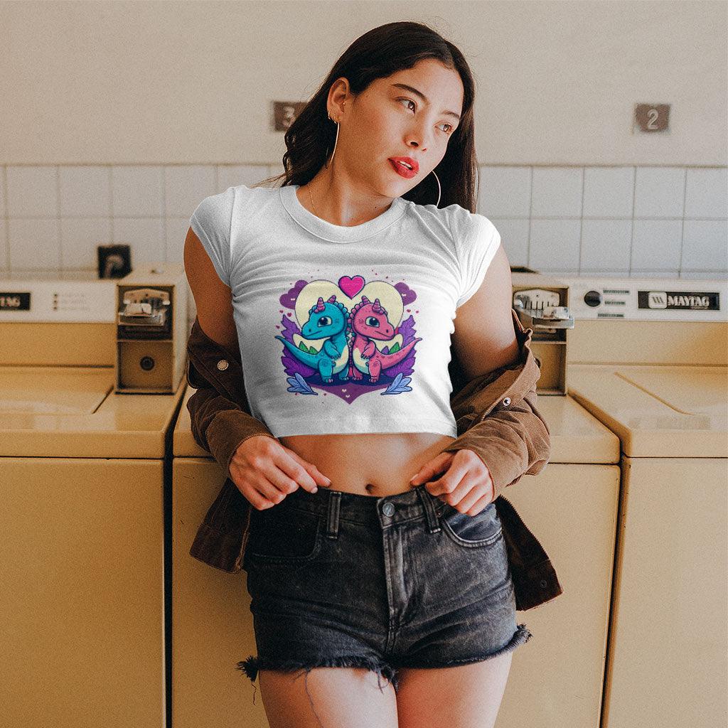 Dinosaur Print Women's Cropped T-Shirt - Love Graphic Crop Top - Colorful Cropped Tee - MRSLM