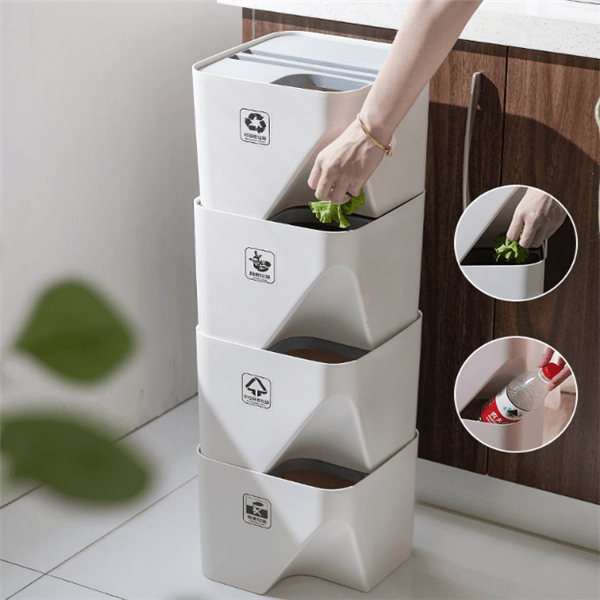 Kitchen Trash Can Recycle Bin Stacked Sorting Trash Bin Household Dry And Wet Separation Waste Bin Rubbish Bin for Bathroom - MRSLM