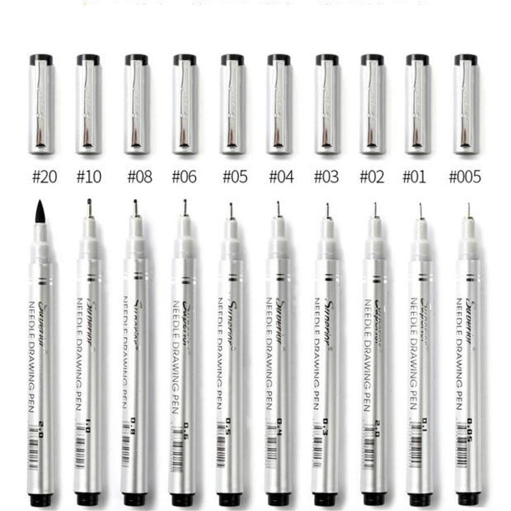 Superior MS-807A 10Pcs Waterproof Neddle Pen Precision Micro-Line Pens Black Micro-Pen Fineliner Ink Pen Waterproof Calligraphy Artist Illustration Anime Sketching Pen Set - MRSLM