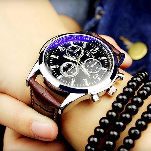 Unisex Military Business Stainless Steel Case Faux Leather Analog Quartz Watch - MRSLM