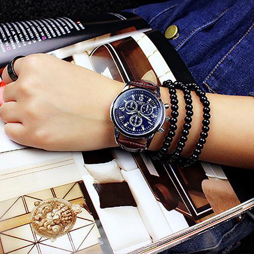 Unisex Military Business Stainless Steel Case Faux Leather Analog Quartz Watch - MRSLM