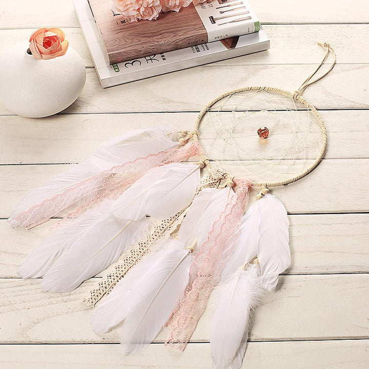 Home Cafe Car Hanging Decoration White Feathers Dream Catcher Wall Ornament - MRSLM