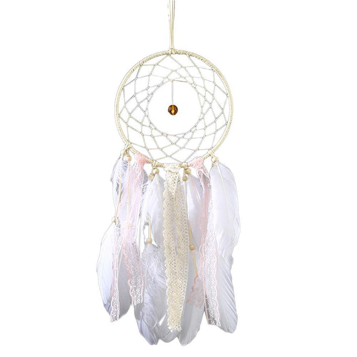 Home Cafe Car Hanging Decoration White Feathers Dream Catcher Wall Ornament - MRSLM