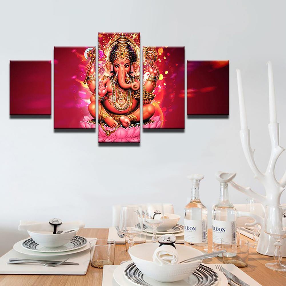 5Pcs Elephant God Ganesha Printing Pictures Painting Wall Art Home Decoration - MRSLM