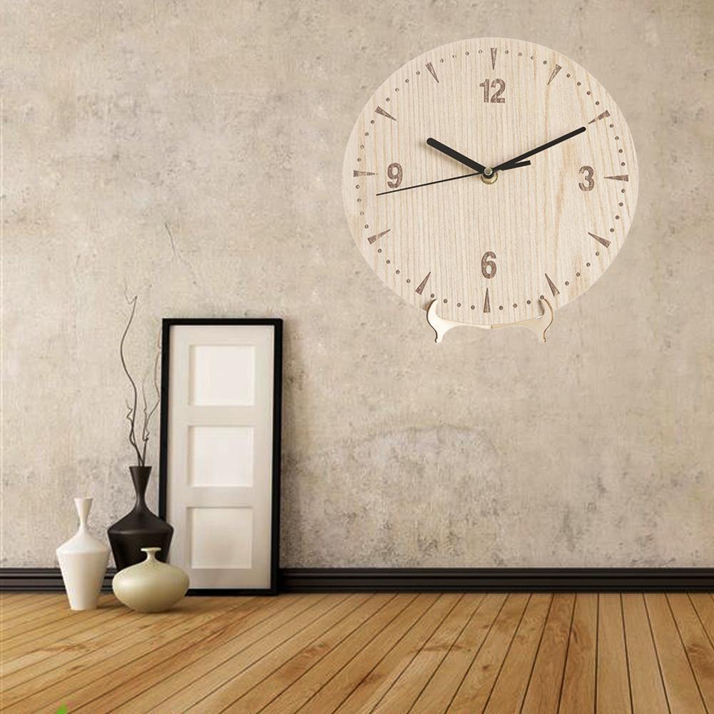 Retro Round Numbers Wooden Desktop Analog Clock Living Room Bedroom Home Decor - MRSLM