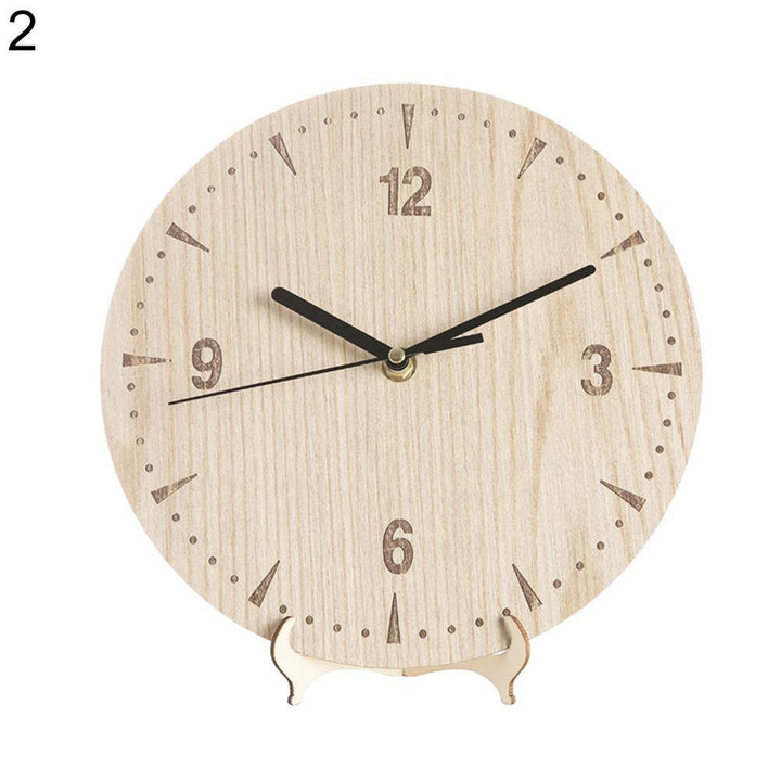 Retro Round Numbers Wooden Desktop Analog Clock Living Room Bedroom Home Decor - MRSLM