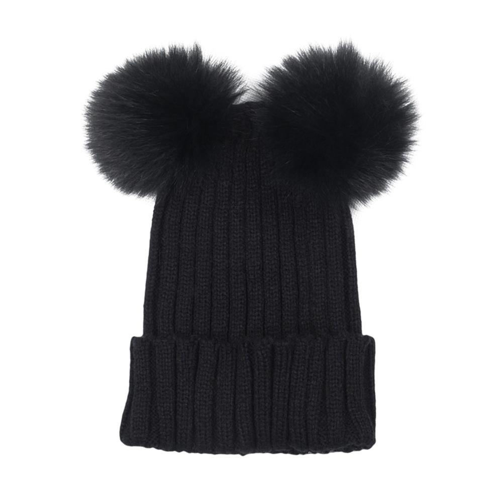 Fashion Knitted Faux Fur Ball Pom Pom Cute Women Lady Beanie Hat Warm Cap Gift - MRSLM