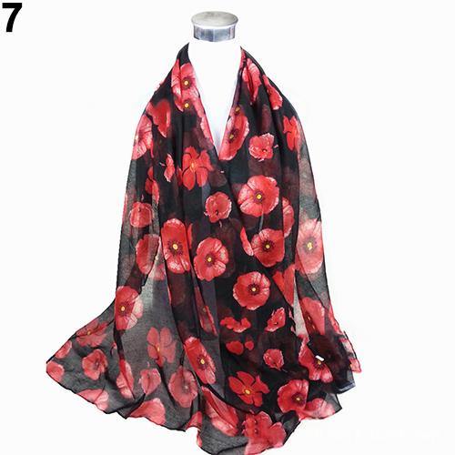 Women's Fashion Sexy Poppy Flowers Print Chiffon Comfortable Shawl Long Scarf - MRSLM