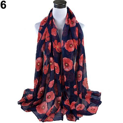 Women's Fashion Sexy Poppy Flowers Print Chiffon Comfortable Shawl Long Scarf - MRSLM