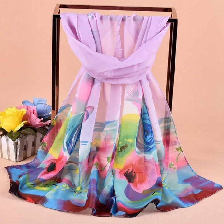 Rose Flower Pattern Autumn Winter Women Fashion Long Chiffon Smooth Scarf - MRSLM