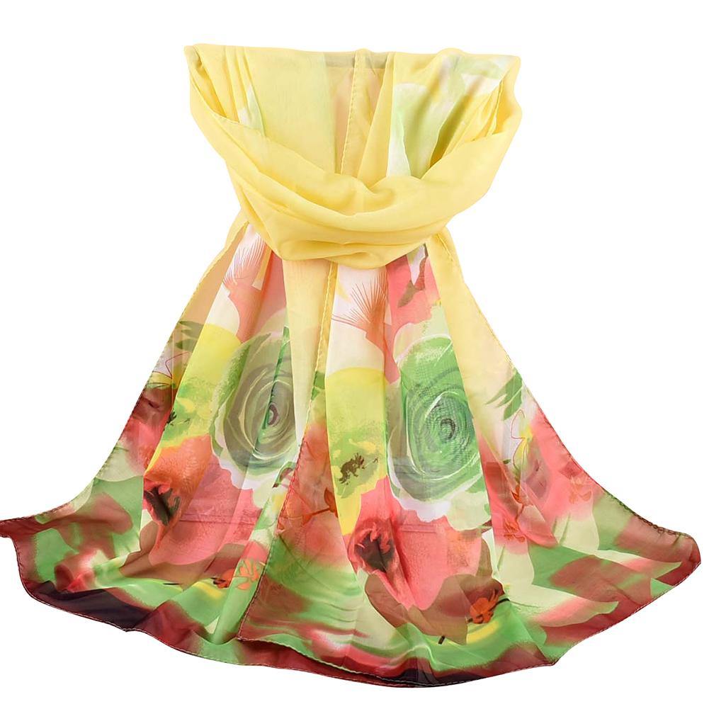 Rose Flower Pattern Autumn Winter Women Fashion Long Chiffon Smooth Scarf - MRSLM