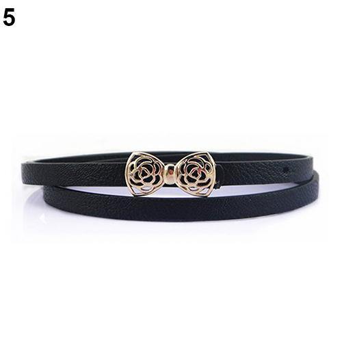 Fashion Women's Faux Leather Thin Narrow Bowknot Waist Belt Waistband Strap - MRSLM