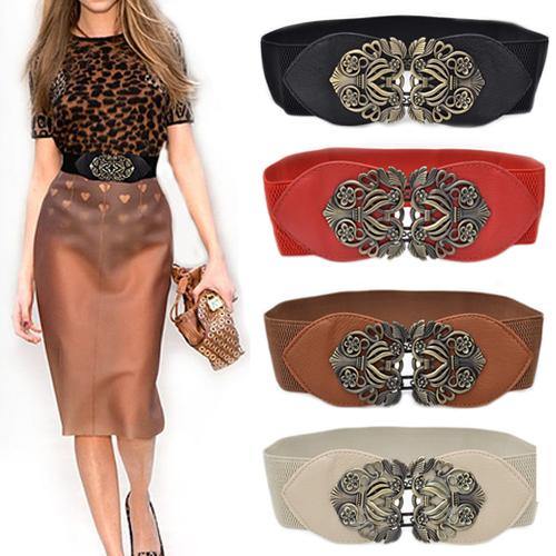 Vintage Flower Elastic Stretch Buckle Women's Wide Waist Belt - MRSLM