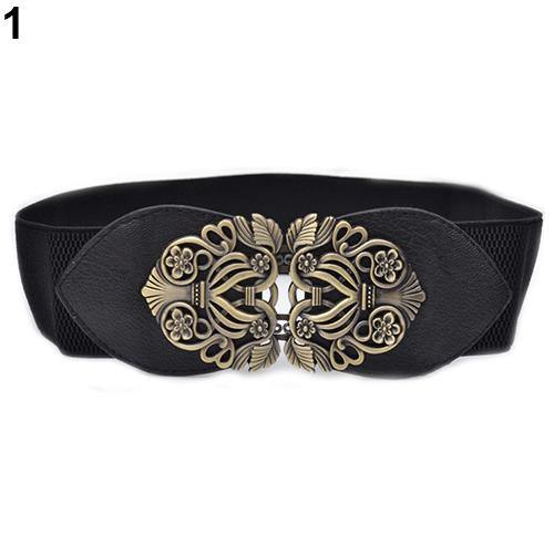 Vintage Flower Elastic Stretch Buckle Women's Wide Waist Belt - MRSLM