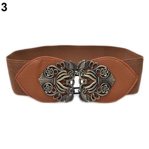 Vintage Flower Elastic Stretch Buckle Women's Wide Waist Belt - MRSLM