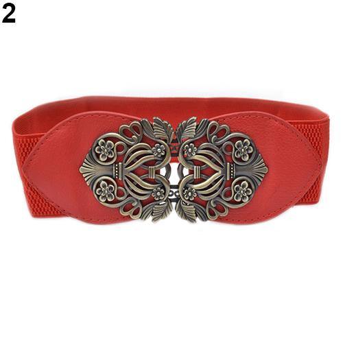 Vintage Flower Elastic Stretch Buckle Women's Wide Waist Belt - MRSLM