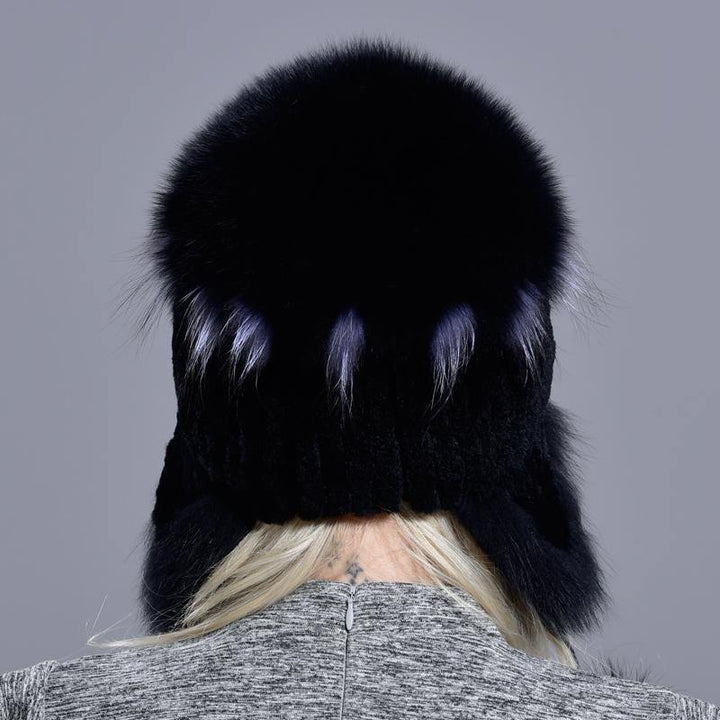 winter hat for women warm natural geniune rex rabbit fur knitted hats with earflaps handsewn fashionable bomber hat - MRSLM