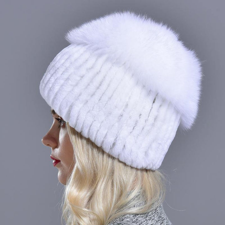 winter warm hats women natural rabbit fur thick diamond fashionable stylish girls outdoor hat accessory white snow caps - MRSLM