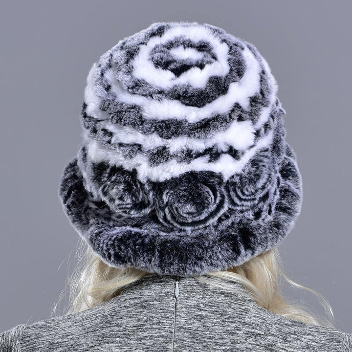 Bucket hats for women winter rabbit fur hat causal warm knitted caps for girls female fashion outdoor large ladies volume hats - MRSLM