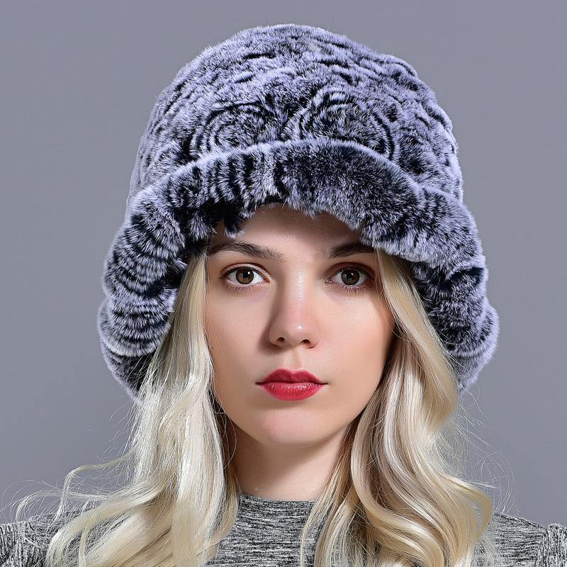 Bucket hats for women winter rabbit fur hat causal warm knitted caps for girls female fashion outdoor large ladies volume hats - MRSLM