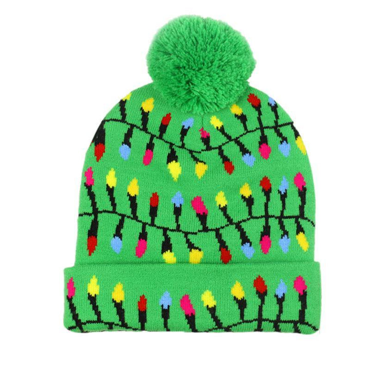 Snowman Elk Christmas Tree Flanged Ball Knit Cap - MRSLM