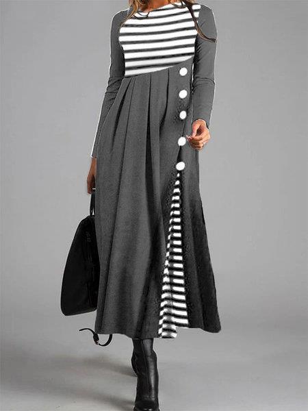 Striped Color Block Loose Large Size Dress - MRSLM