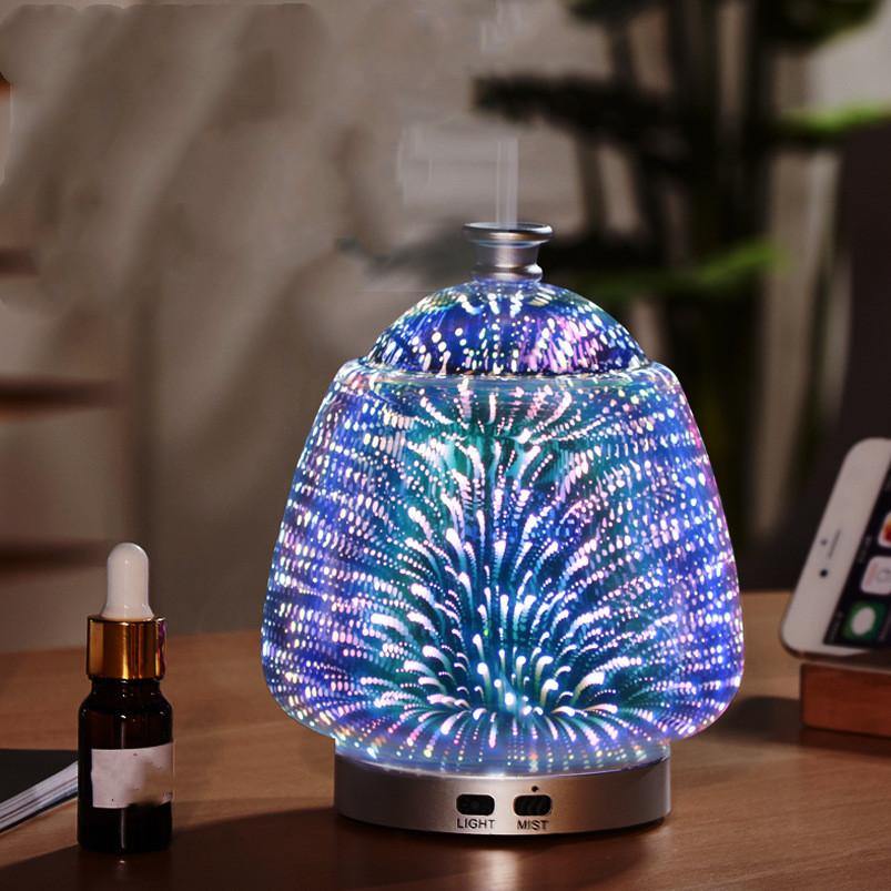 Colorful 3D Fireworks Glass Ultrasonic Essential Oil Aromatherapy Lamp - MRSLM