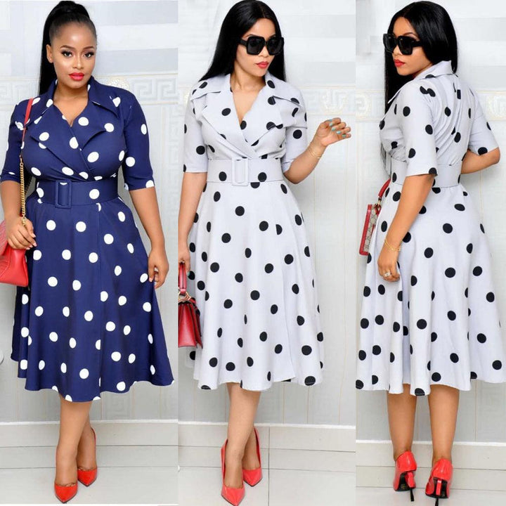 Dress Suit Collar Dots with Belt Large Size - MRSLM