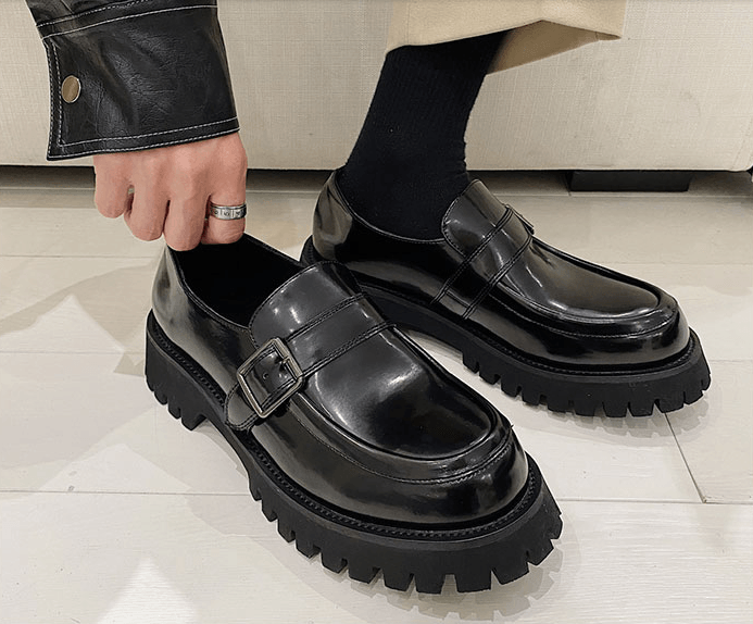 Buckle Japanese Thick-Soled Retro Round Toe Small Leather Shoes British Bright Surface Casual Platform Shoes - MRSLM