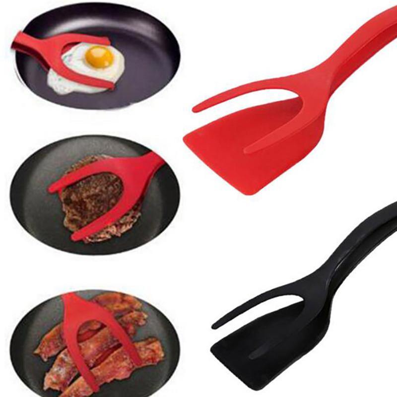 2 In 1 Grip And Flip Tongs Egg Spatula Tongs Clamp Pancake Fried Egg French Toast Omelet Overturned Kitchen Accessories - MRSLM