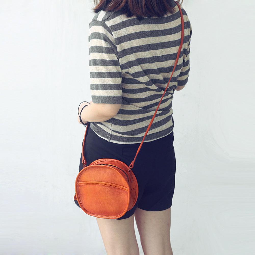 Retro Vegetable Tanned Leather Bag Round Diagonal - MRSLM