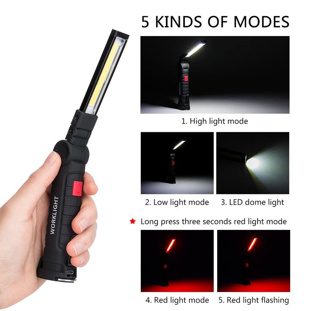 COB LED Tactical Flashlight USB Rechargeable Torch Waterproof Work Light Magnetic Lanterna Hanging Lamp For Night Lighting - MRSLM