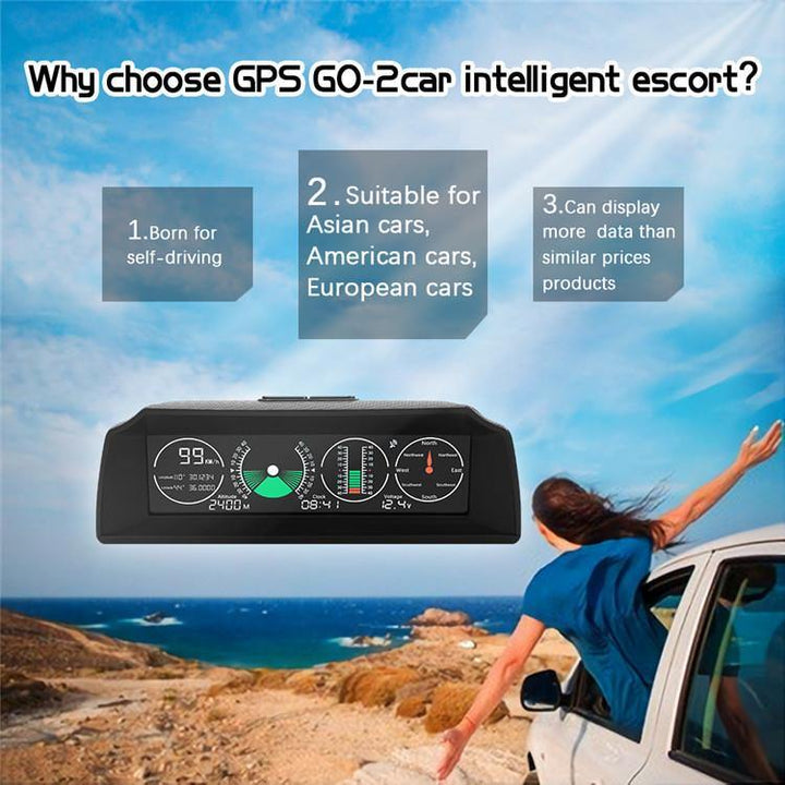 GPS GO 2 Universal Car HUD Monitoring Speed Level Gradient Compass (Black) - MRSLM