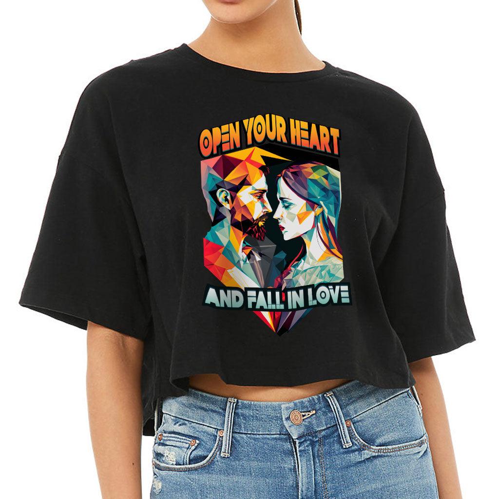 Fall in Love Women's Crop Tee Shirt - Unique Cropped T-Shirt - Geometric Crop Top - MRSLM