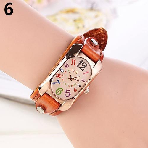 Women Fashion Casual Faux Leather Strap Oblong Case Quartz Wrist Watch - MRSLM