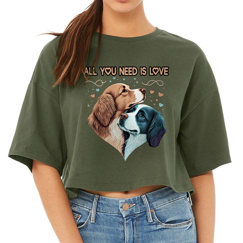 Dog Love Women's Crop Tee Shirt - Cute Couple Cropped T-Shirt - Art Crop Top - MRSLM