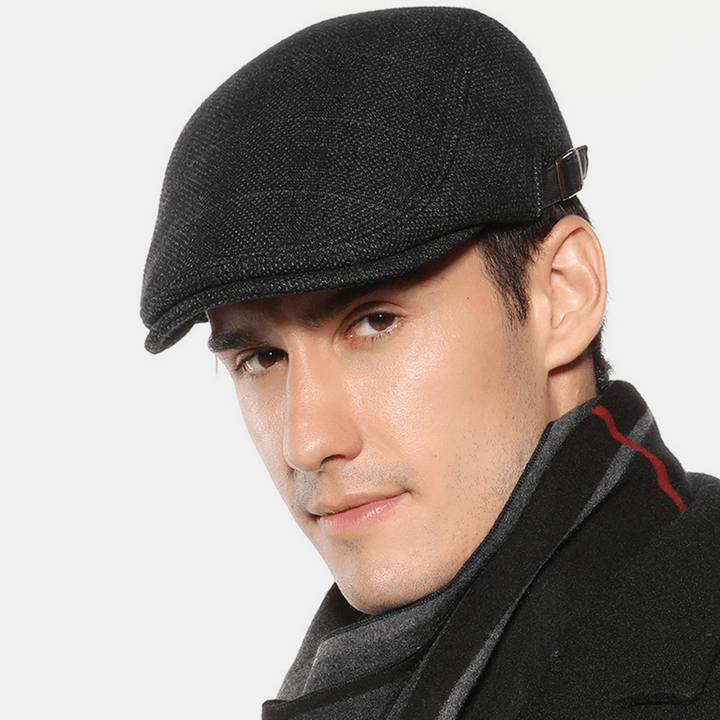 Men'S Beret Caps British Plaid Cap Men Outdoor Casual Warm Cap Felt Adjustable Leisure Hat - MRSLM