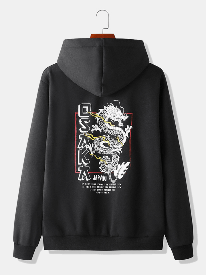 Mens Japanese Style Dragon Back Print Stylish Daily Pullover Hoodie - MRSLM